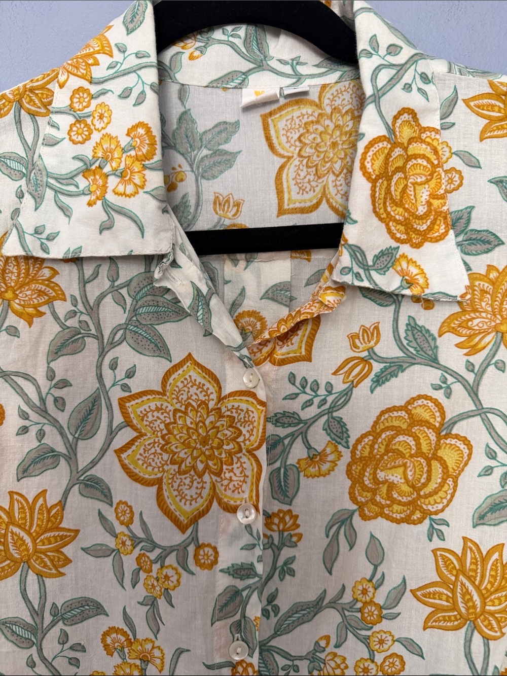 KILOL Floral Block Print Camp Shirt Button Down Cropped Large - Picture 3 of 10